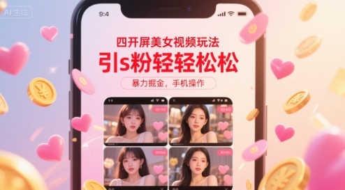 四开屏美女视频玩法，引s粉轻轻松松，暴力掘金，手机操作【揭秘】-佐思资源网下载-专注于互联网平台分享平台
