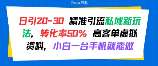 日引 20-30 精准引流私域新玩法，转化率50% 高客单虚拟资料，小白一台手机就能做-佐思资源网下载-专注于互联网平台分享平台