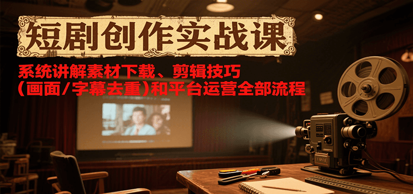 短剧创作实战课，系统讲解素材下载、剪辑技巧(画面/字幕去重)和平台运营全部流程-佐思资源网下载-专注于互联网平台分享平台