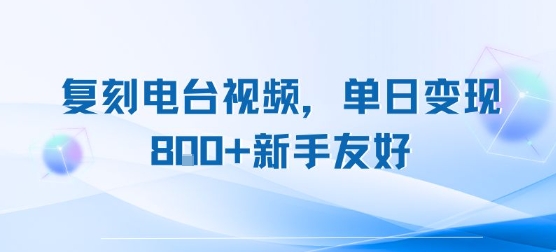 复刻电台视频，单日变现8张+新手友好，长期可做-佐思资源网下载-专注于互联网平台分享平台