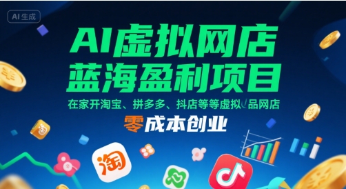 AI虚拟网店蓝海盈利项目，在家开淘宝、拼多多、抖店等虚拟品网店，零成本创业-佐思资源网下载-专注于互联网平台分享平台