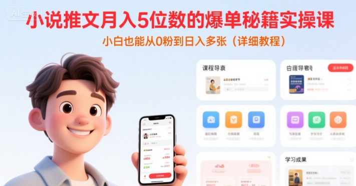 小说推文月入5位数的爆单秘籍实操课，，小白也能从0粉到日入多张(详细教程)-佐思资源网下载-专注于互联网平台分享平台